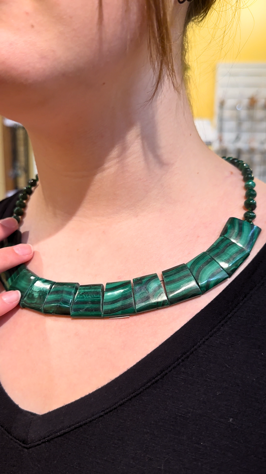 Beaded Malachite circular Necklace